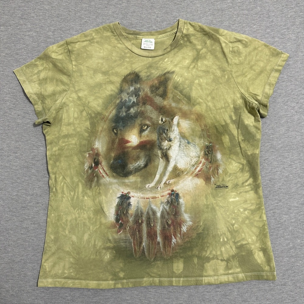 The Mountain Wolf American Flag Dreamcatcher Tie Dye T-Shirt XXL Green 2012